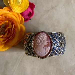 Amedeo Cameo Enameled Thick Hinged Bracelet